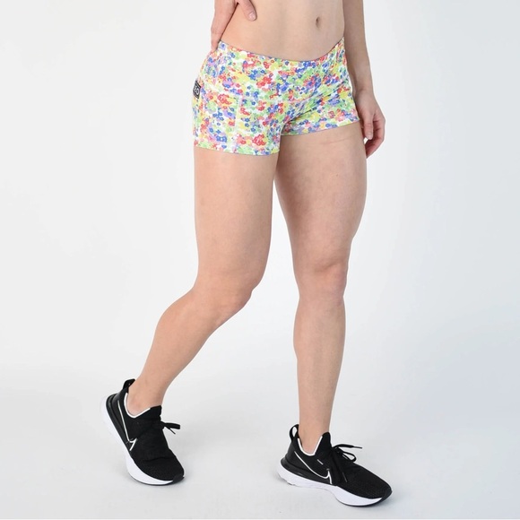 FLEO Neon Green Floral Low-rise Mini Shorts - Picture 1 of 6